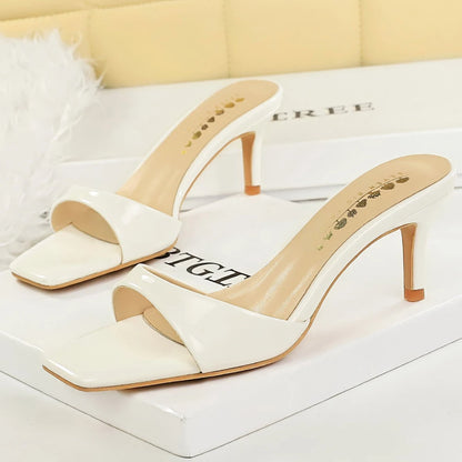 Sexy Open Toed High-Heeled Sandals Women Shoes Summer Square Head Women Slippers Stiletto Heels 7.5 cm Patent Leather Lady Heels