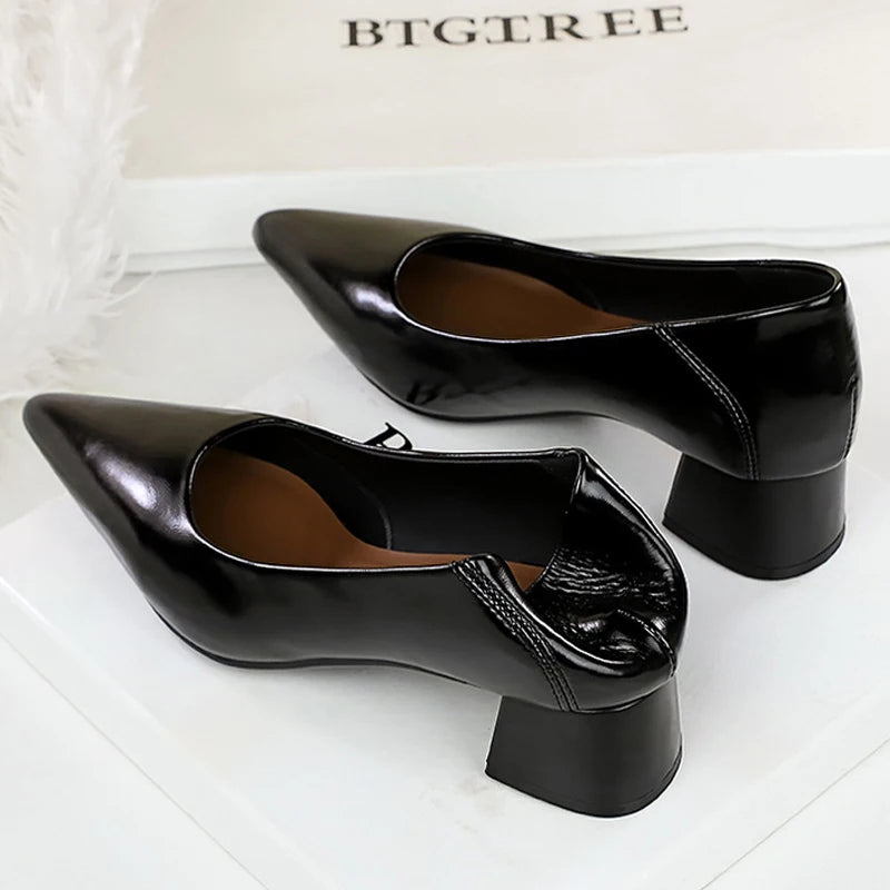 BIGTREE Shoes Women Pumps Chunky Heel Ladies Shoes Pointed Tip Commute Women Mid-Heel Shoes Comfort Lady Fashion Office Shoes