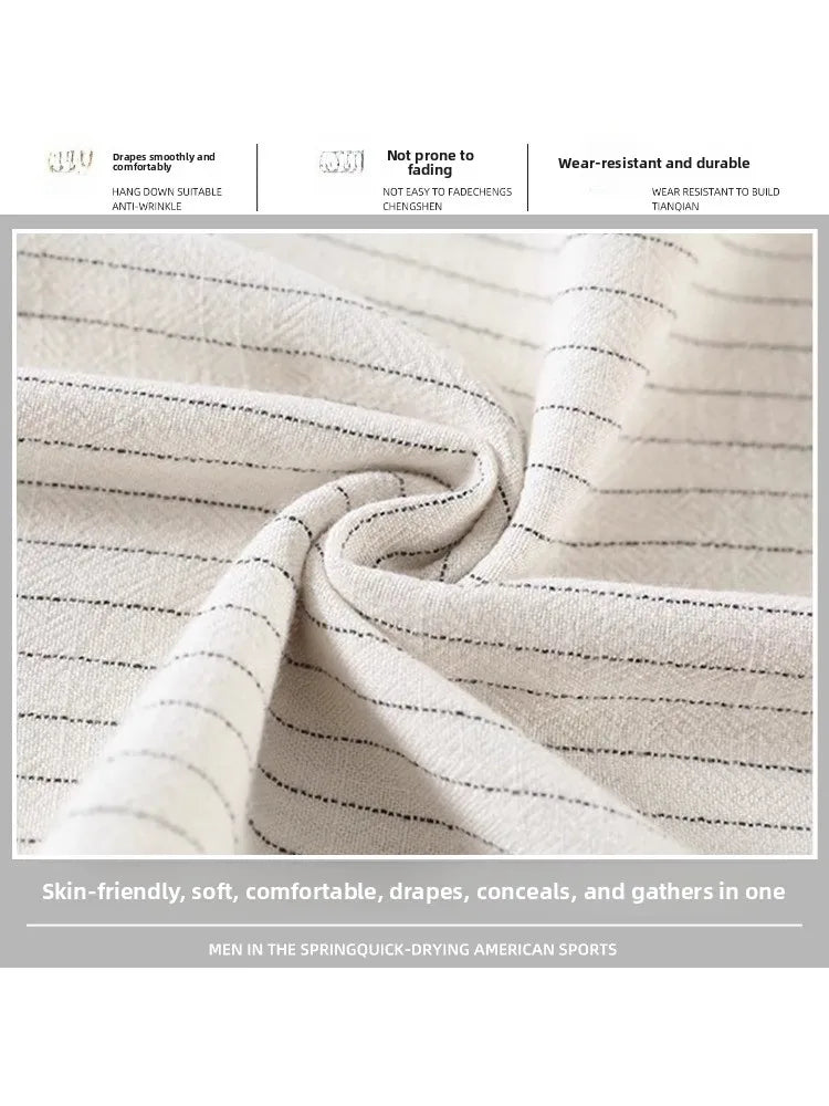 Casual Ice Silk Linen Stripe Wide Leg Pants Women Summer Thin plus Size Loose Drapey Small Cotton Linen Pants High Waist Stra...