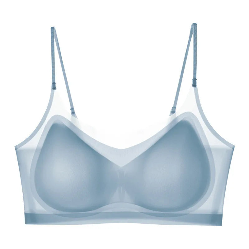 Ultra-Thin Breathable Ice Silk Top Bra Women's Bustier Underwear Seamless Back Halter Vest Wrap Bra Small Chest Together