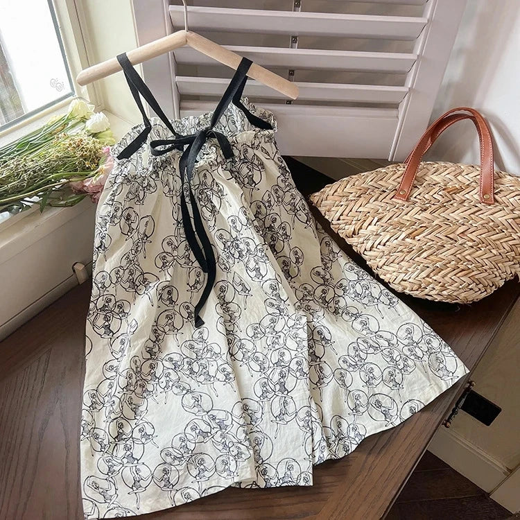2024 New Girls' Dresses Children'S Summer Cotton Embroidered Hollow Dress Baby Kids Clothing Cute Ruffled Round Neck Vest Dress