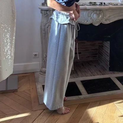 Women's pants New low waisted straight leg pants for autumn 2026 Lotus leaf edge drawstring wide leg pants casual pants trousers