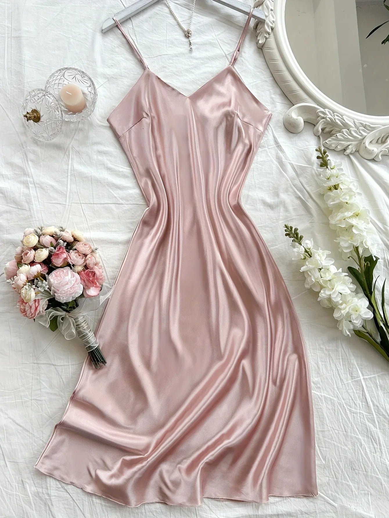 Elegant Satin Women's Nightdress Sexy Comfortable Long Slip Dress Solid Color Pajamas For Women
