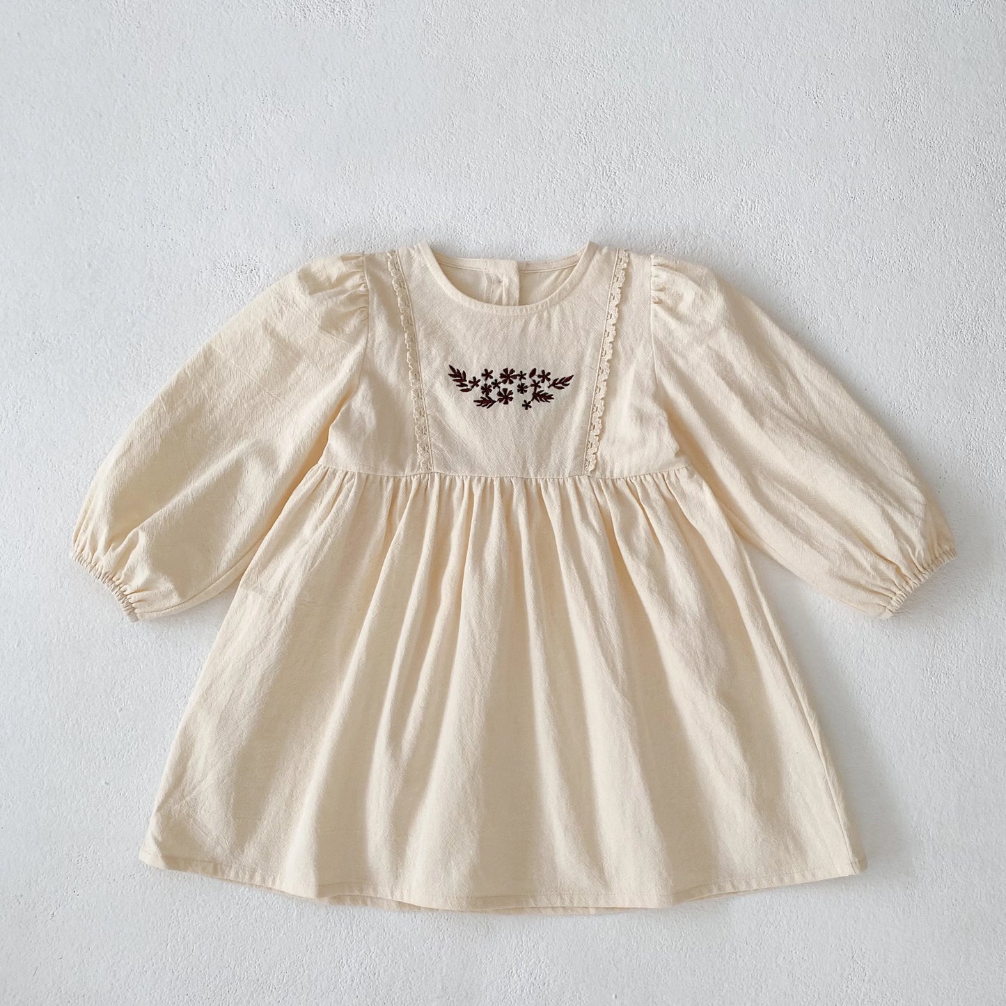 Children Girl Vintage Dress Spring Autumn Embroidered Flowers 2-7Y Kids Girls Princess Dress Long Sleeve Cotton Baby Girls Dress
