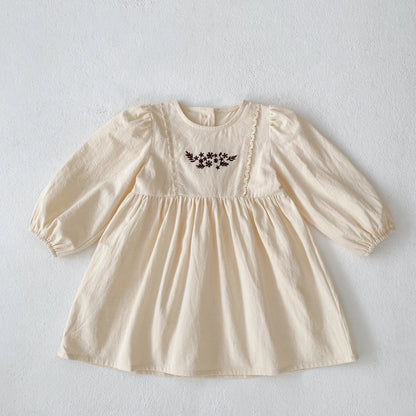 Children Girl Vintage Dress Spring Autumn Embroidered Flowers 2-7Y Kids Girls Princess Dress Long Sleeve Cotton Baby Girls Dress