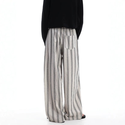 2026 Summer New Striped Casual Pants Men's Lazy Style Fashion Design Sense Versatile Loose Wide-leg Pants
