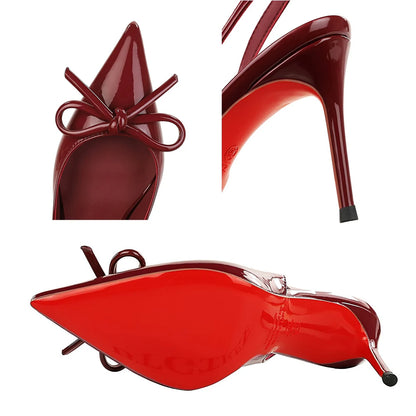 BIGTREE Shoes High-heeled Sandals Women Bowknot High Heels Luxury Patent Leather Ladies Shoes Summer Stiletto Large Size 42 43