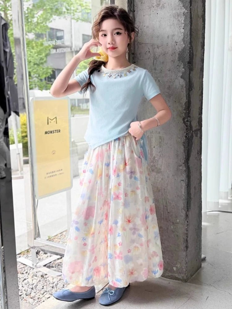 Girls' Summer Clothes Girls' Set Child House Clothing T-shirts for Children Teenagers Cotton Kids Girl Children's Girly Sets Top