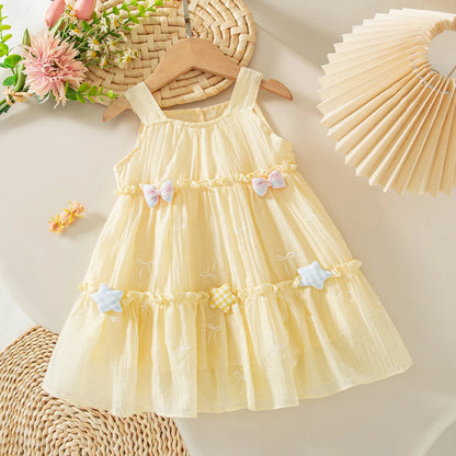 Casual Baby Clothes Korean Style Sweet Pink Baby Girl Suspender Dress Summer Birthday Party Gift Toddler Princess Dress