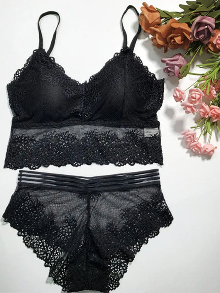 Lace Women Bra Panties Set Crop Top Bra Sexy Transparent Bra Push Up Lingerie Set Female Bralette Underwear Set