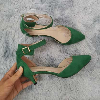 Women Sandals Summer Ladies Bridal Suede 5cm Thick Heel Pumps Wedding Party Shoe Newest Woman Open Toe Sexy Ankle Straps Sandal