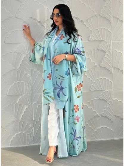 Eid Scarf Abaya Women 2 Piece Set Elegant Muslim Jalabiya Long Cardigan Dress Dubai Style Morocco Caftan for Ramadan Party Arab