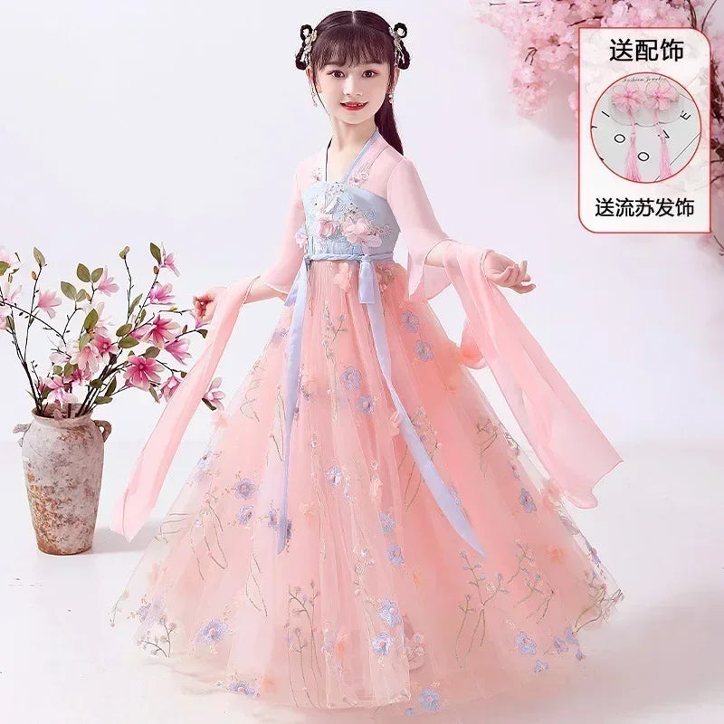 Summer Party Costume Girl Dresses Vintage Kids Clothes Vestido Casual Baby Chinese Hanfu Cosplay Children Princess Girls Dress