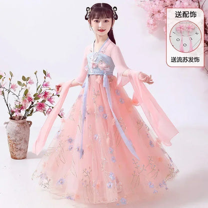 Summer Party Costume Girl Dresses Vintage Kids Clothes Vestido Casual Baby Chinese Hanfu Cosplay Children Princess Girls Dress