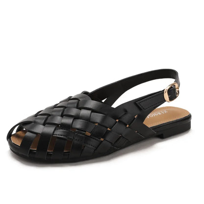 Advanced Womens Flat Sandals Summer Beach Holiday Footwear Fashion Woven Slingback Roman Shoes Designer Elegant Party Big size