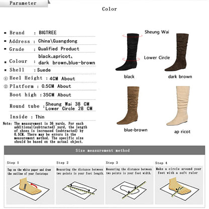 BIGTREE Shoes Women Knee-High Boots Pleated Design Suede Long Boots Pointed Women's Boots Comfortable Autumn And Winter Boots