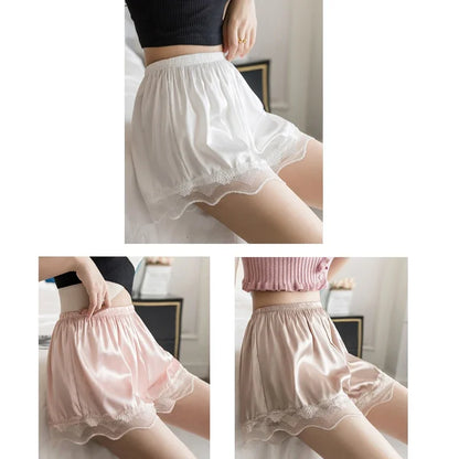 3pcs Women's Summer Lace Underwear Female Thin Soft Satin Knickers In Loose Safety Pants Lady Ice Silk Comfort Home Shorts