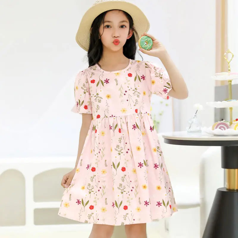 Cotton Floral Summer Bubble Children's Elegant Dress Child Girl Girls Clothes 8 To 9 Years Princess Casual Dresses 10 12 Old 14