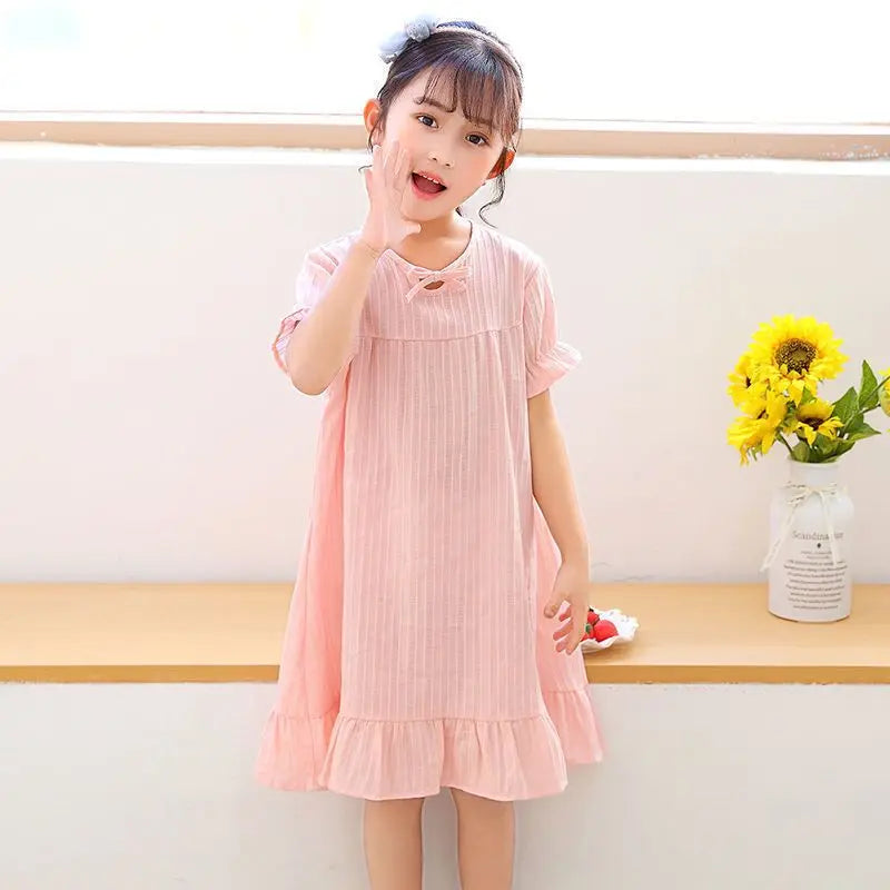 2026 New 100% Cotton Girls Summer Nightgown Thin Princess Spaghetti Strap