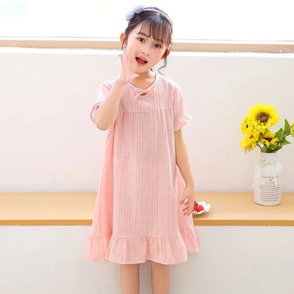 2026 New 100% Cotton Girls Summer Nightgown Thin Princess Spaghetti Strap