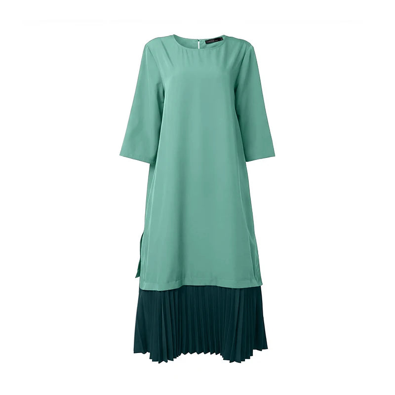 Women Patchwork Muslim Abaya Dress ZANZEA Summer Maxi Long Dress Ramadan Robe Fashion O Neck Long Sleeve Pleated Sundress Kaftan