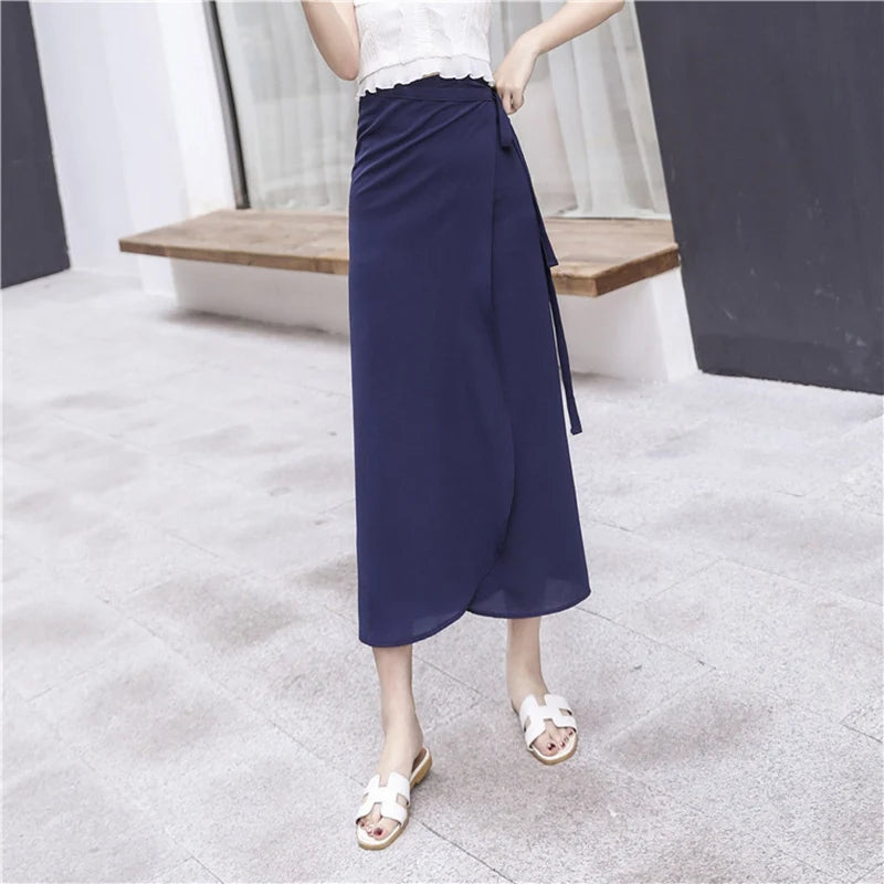 Vacation Style Wrap Skirt Beachside Long Skirt Women's High Waist A-Line Midi Skirt Floral Print One-Piece Summer Spring