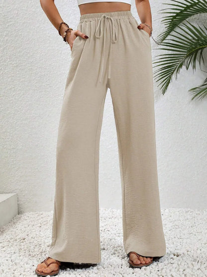 Modigirl 2026 Women Wide Leg Pants Women's Pants And Trousers High Waist Drawstring Elastic Waist Loose Casual Outfits