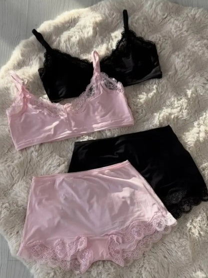 Solid Lace Thin Underwear Sets Women Slim Lift Comfortable Minimalist Without Steel Ring Bra Suit Sweet Y2K Sport Bras and Panty
