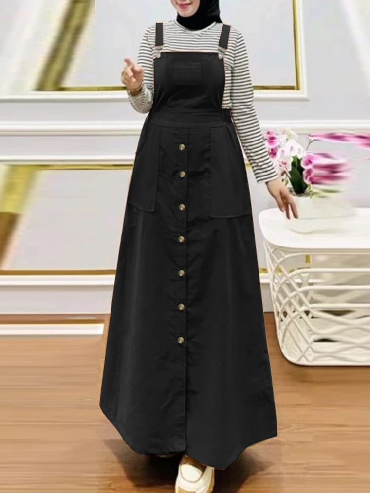 Spring Autumn Overall Dress ZANZEA Fashion Muslim Abaya Summer Women Sleeveless Sundress Robe Femme Islamic Hijab Vestidos 2025