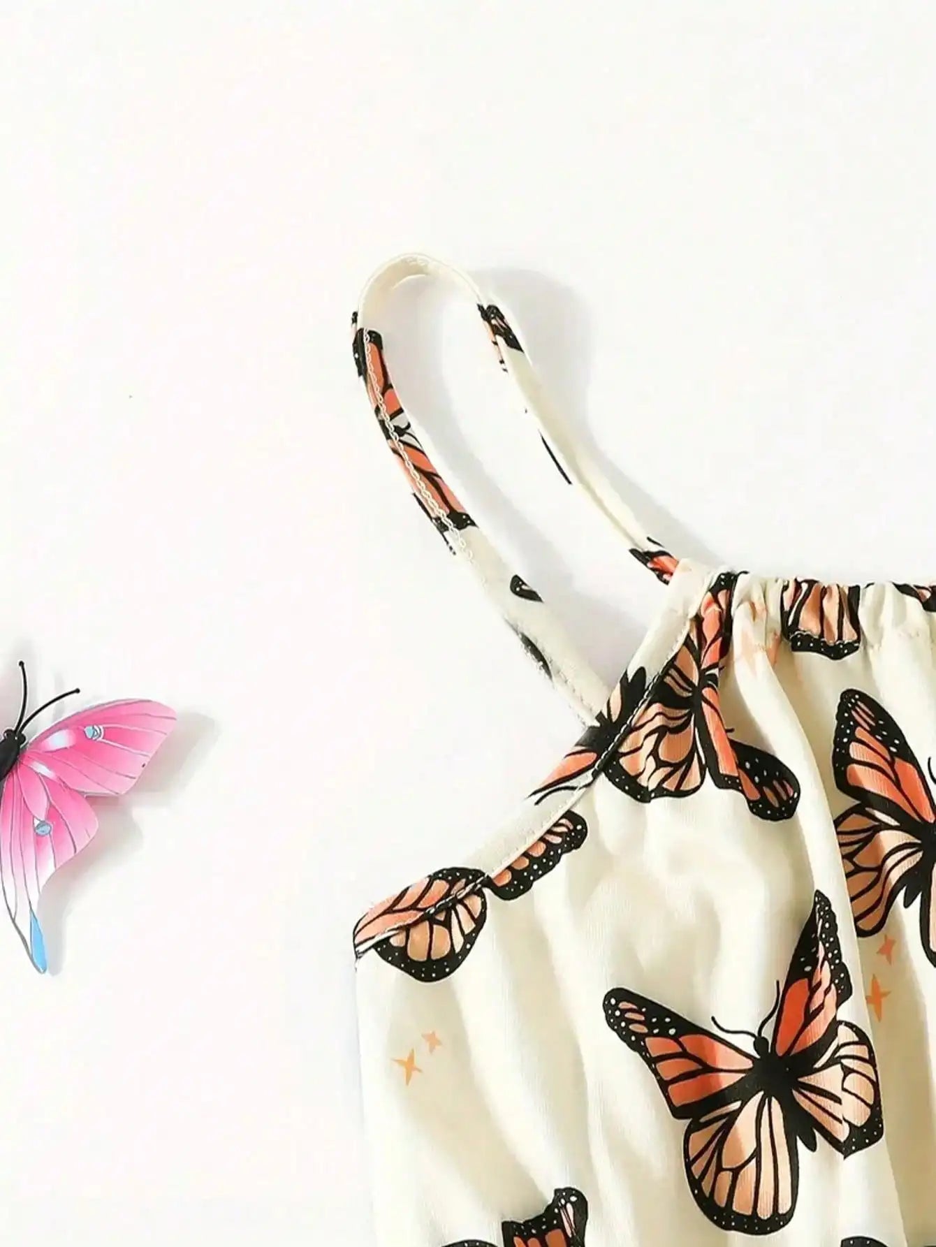Girls Sleeveless Jumpsuit Summer Casual Breathable Stretchy Cute Butterfly Print Comfortable Fashionable Girls' Outfit