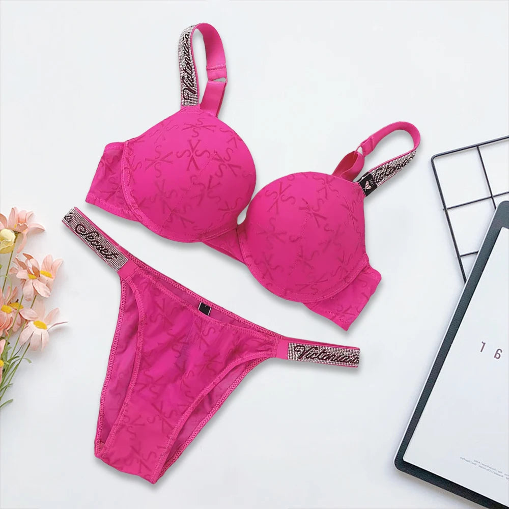 Victoria's Secret Classic Padded Adjustable push up Lingerie Underwear Set Bras and Panty Set Women's New Sexy Lingerie Sporty