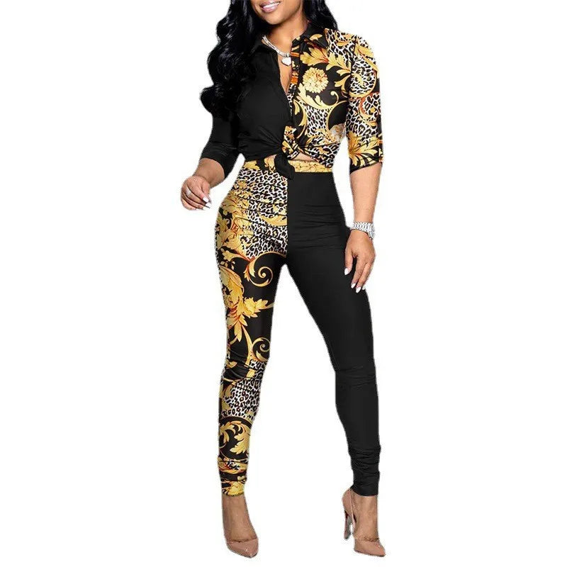 European Style Spring Summer Shirt Top And Long Pant Suit Casual Party 2 Two Pieces Tracksuit Outfits 2025
