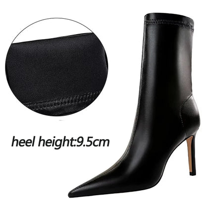 BIGTREE Shoes Leather Boots Women Ankle Boots Autumn Winter Boots Women High Heels Short Boots Ladies Booties Chaussures Femme