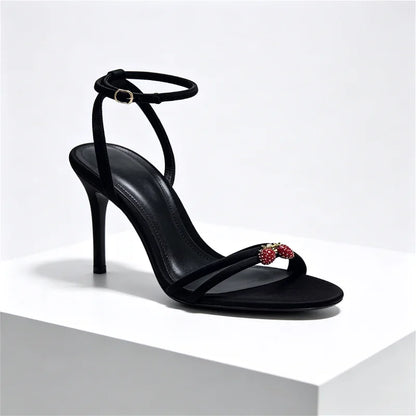 Elegant Cross Straps 10cm Thin High Heels Women Sexy Open Toe Heeled Sandals Luxury String Bead Decoration Party Dress Shoes