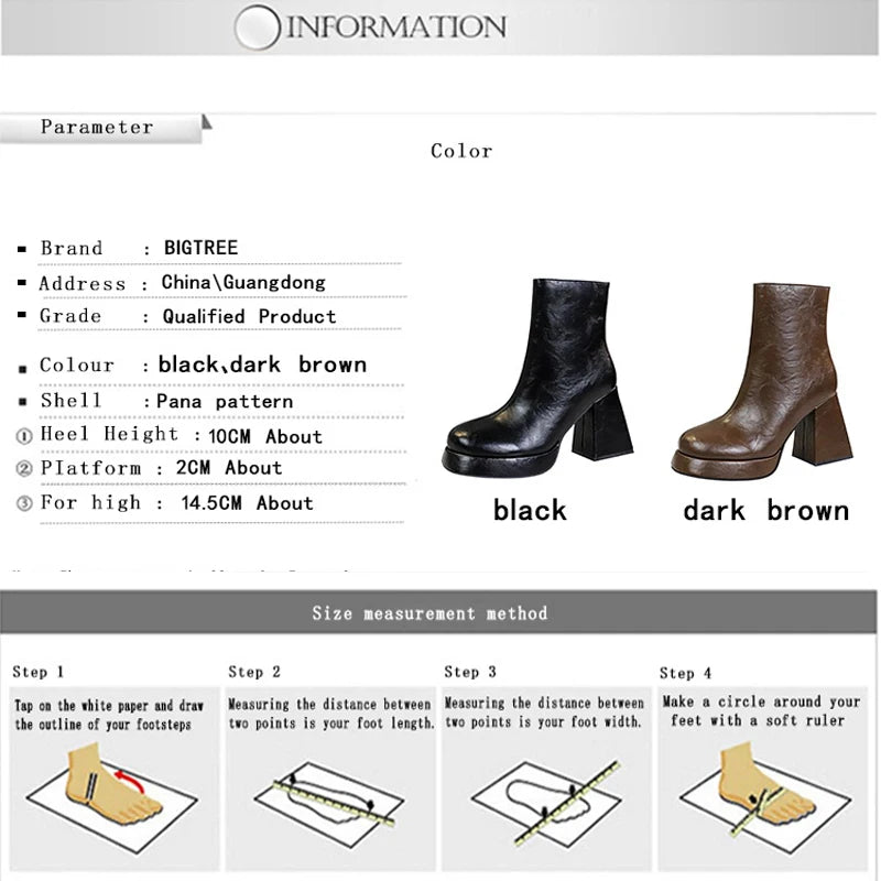 Platform Boots Women Shoes Side Zipper Leather Boots Thick Heel Ladies Ankle Boots Fashion High Heel Boots Autumn Winter Shoes