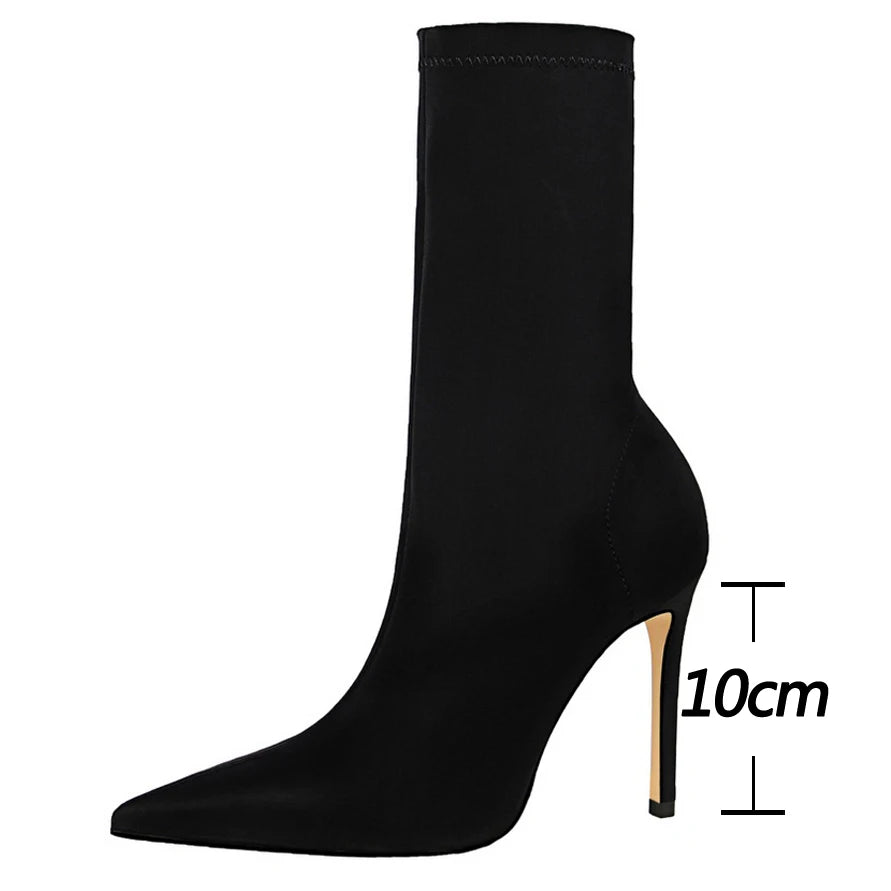 BIGTREE Shoes 2026 Autumn Women Shoes Pointed High-heeled Boots Women Elastic Short Boots Stiletto Heels 10 cm Sexy Ankle Boots