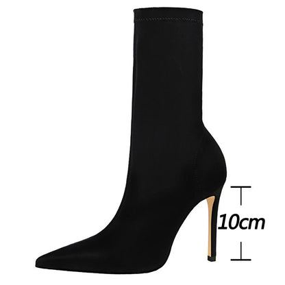 BIGTREE Shoes 2026 Autumn Women Shoes Pointed High-heeled Boots Women Elastic Short Boots Stiletto Heels 10 cm Sexy Ankle Boots