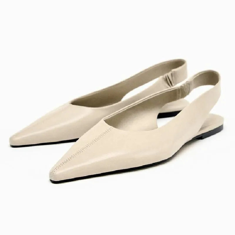 Black Patent Leather Ballet Flats Women Sexy Pointy Toe Slingback Soft Leather Flat Sandals Comfortable Office Shoes for Women