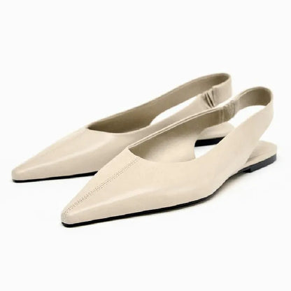 Black Patent Leather Ballet Flats Women Sexy Pointy Toe Slingback Soft Leather Flat Sandals Comfortable Office Shoes for Women