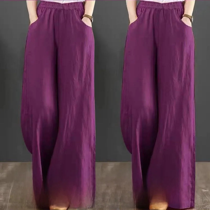 High Waist Wide Leg Pants Women's Casual Loose Cotton Linen Spring Summer Long Trousers Large Size Comfortable Drapey Style
