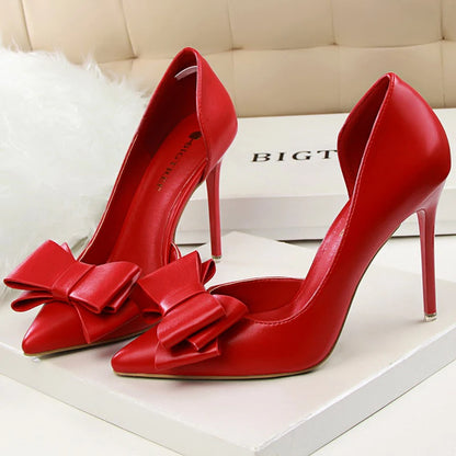 Plus Size 43 Women Classic Pumps High Heels Bowknot Women Pumps Stiletto 7.5 Cm 10 Cm Heels Women Basic Pump Party Shoes Ladies