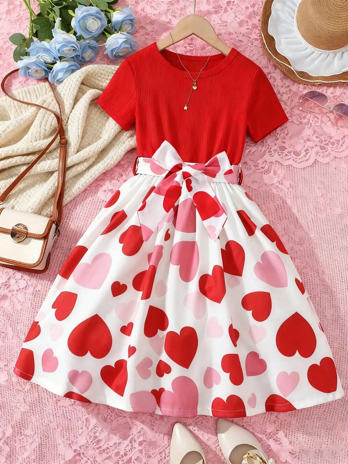 2026 Summer New Collection, Children's and Women's Clothing, Small Flying Sleeve Printed Round Neck Cute Plush Dress
