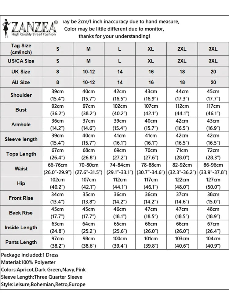 2025 Autumn Pant Sets ZANZEA Women 2PCS Outfits Elegant 3/4 Sleeve Blouse Wide Leg Trousers Suit Fashion Solid OL Work Tracksuit