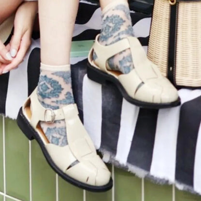 Fashion Woven Hollow Round Toe Roman Women Sandals Belt Buckle Back Strap Slide Sandals Summer Luxury Designer Non-slip Slippers