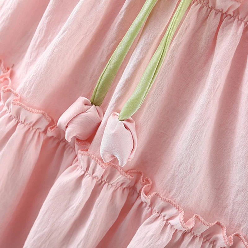 Summer New Pink Tulip Baby Girl Dress, Cute Ruffled Sleeve Children'S Clothing For Babies Aged 9 Months To 4 Years Old