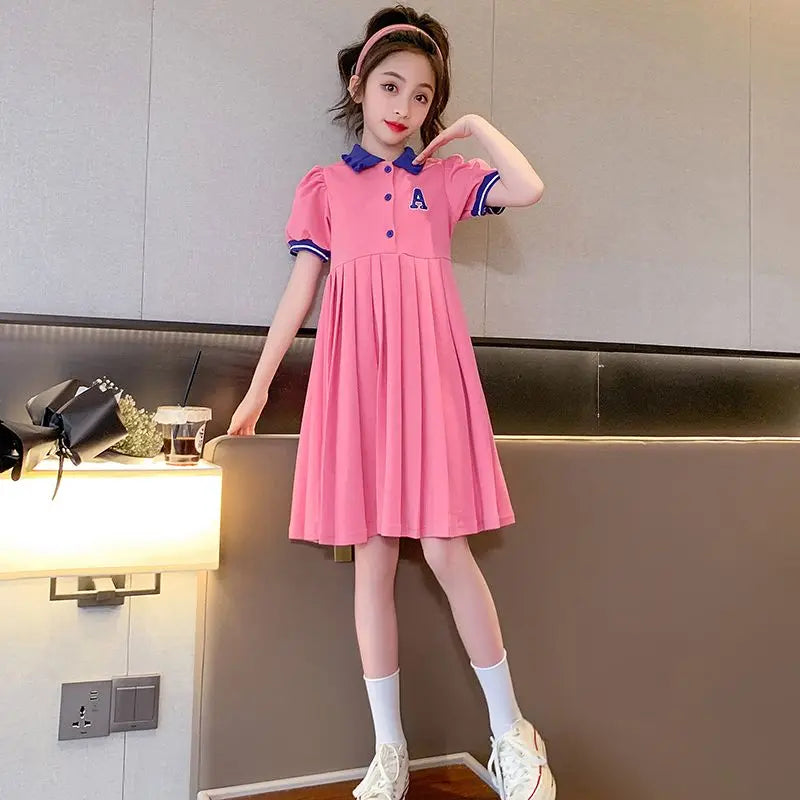 Polo Collar Women's Dress Child Girl Kids Dresses Girls Beautiful Elegant Girl's Clothes Party Luxury Girls' Evening Casual Kid