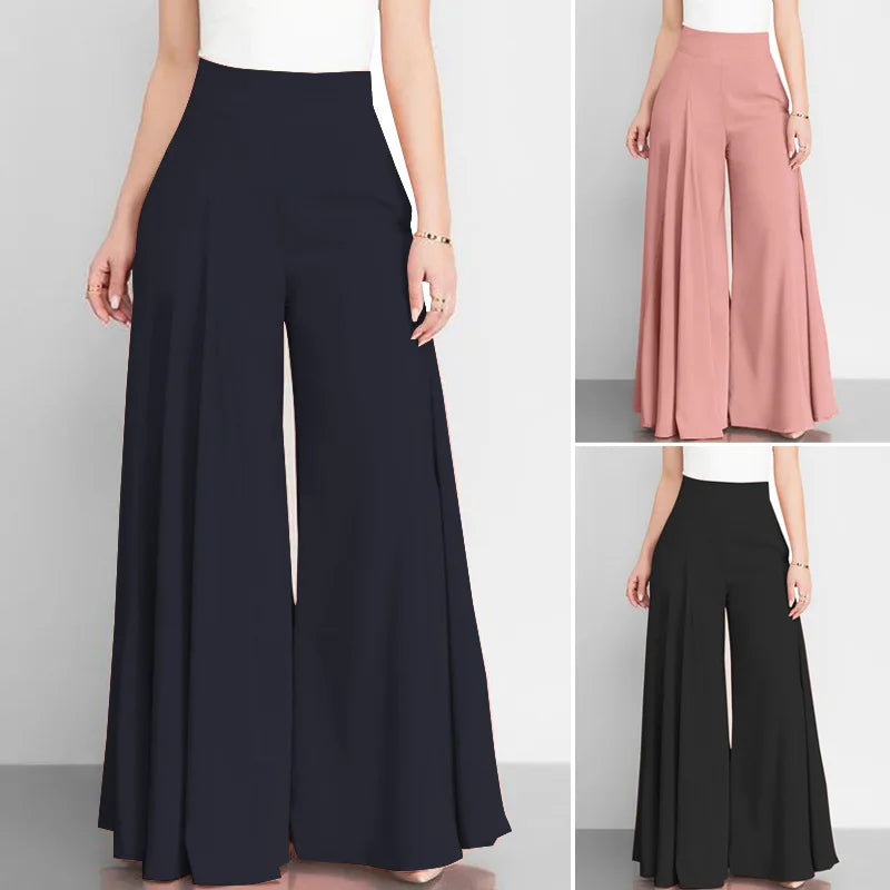 Women's Thin Trousers Zipper Wide Legs Solid Color High Waist Elegant Spring Office Commuting Simple Versatile Casual Pants