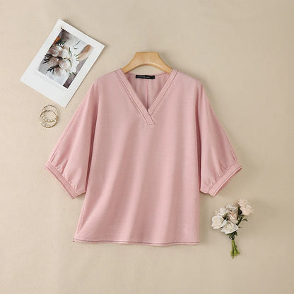 ZANZEA Contrast-Stitch V-Neck 3/4 Lantern Sleeve Blouses for Woman Casual Loose Pullover Tops Summer Daily Casual Blusa de Mujer