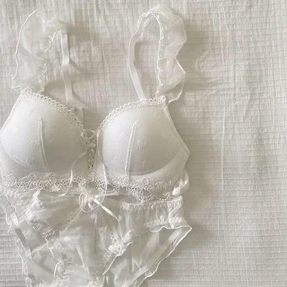 European Style Japanese Lingerie Set, Sweet Heart Pattern Bralette Small Breasts, Comfortable Wireless Anti-Sagging Bra & Brief