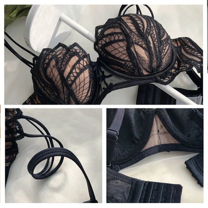 Women's Sexy Half-Cup Bra 1/2 Cup Gathering Soft Steel Ring Push-Up Lace Comfortable Underwear Set 8CM